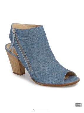 Paul Green Cayanne Peep Toe Leather Sandal Bootie Light Blue Denim Women's US 8